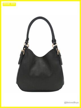 Faux Leather Lightweight Hobo Bag 3 Compartments Gold Hardware